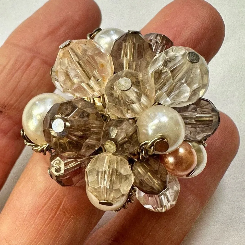 Faux pearl beaded cluster cocktail ring - Image 6