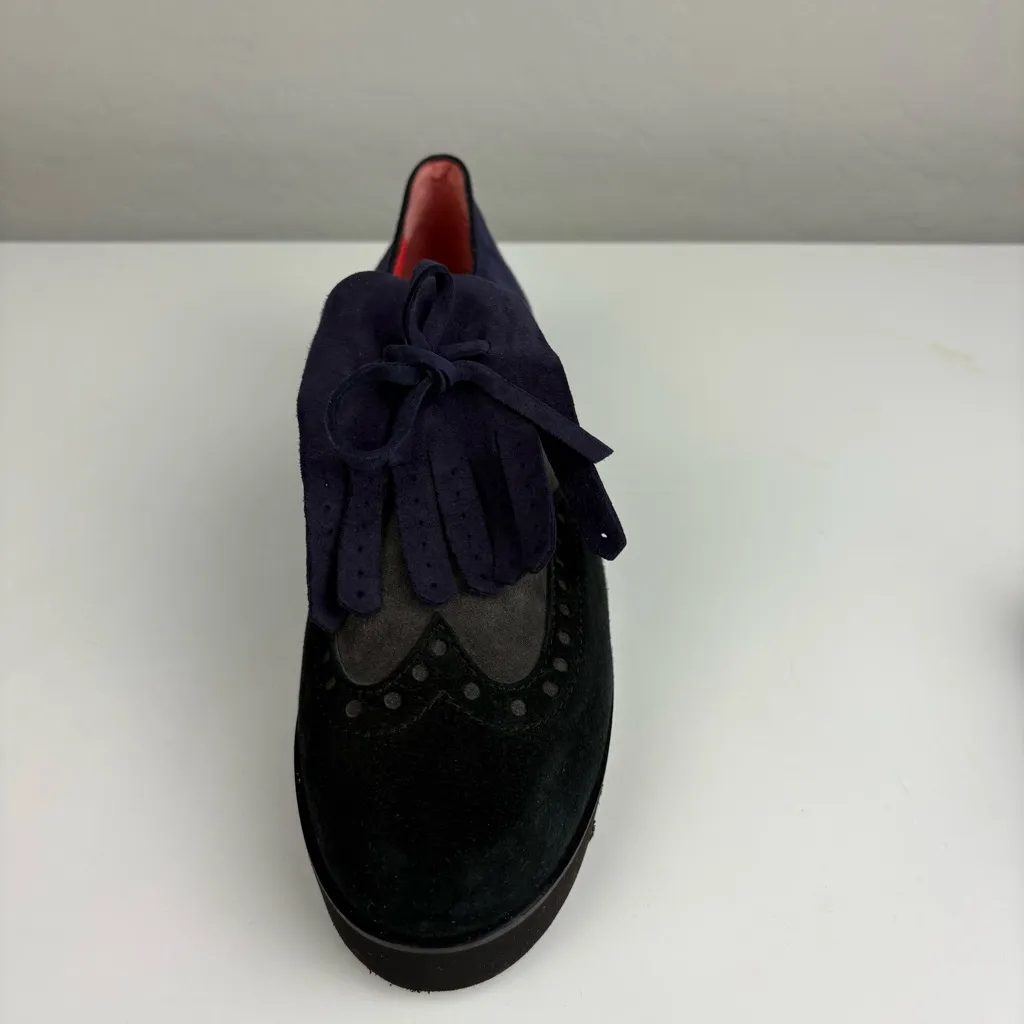 Pas De Rouge gray blue and black oxford shoes with fringe details size 39 - Image 14