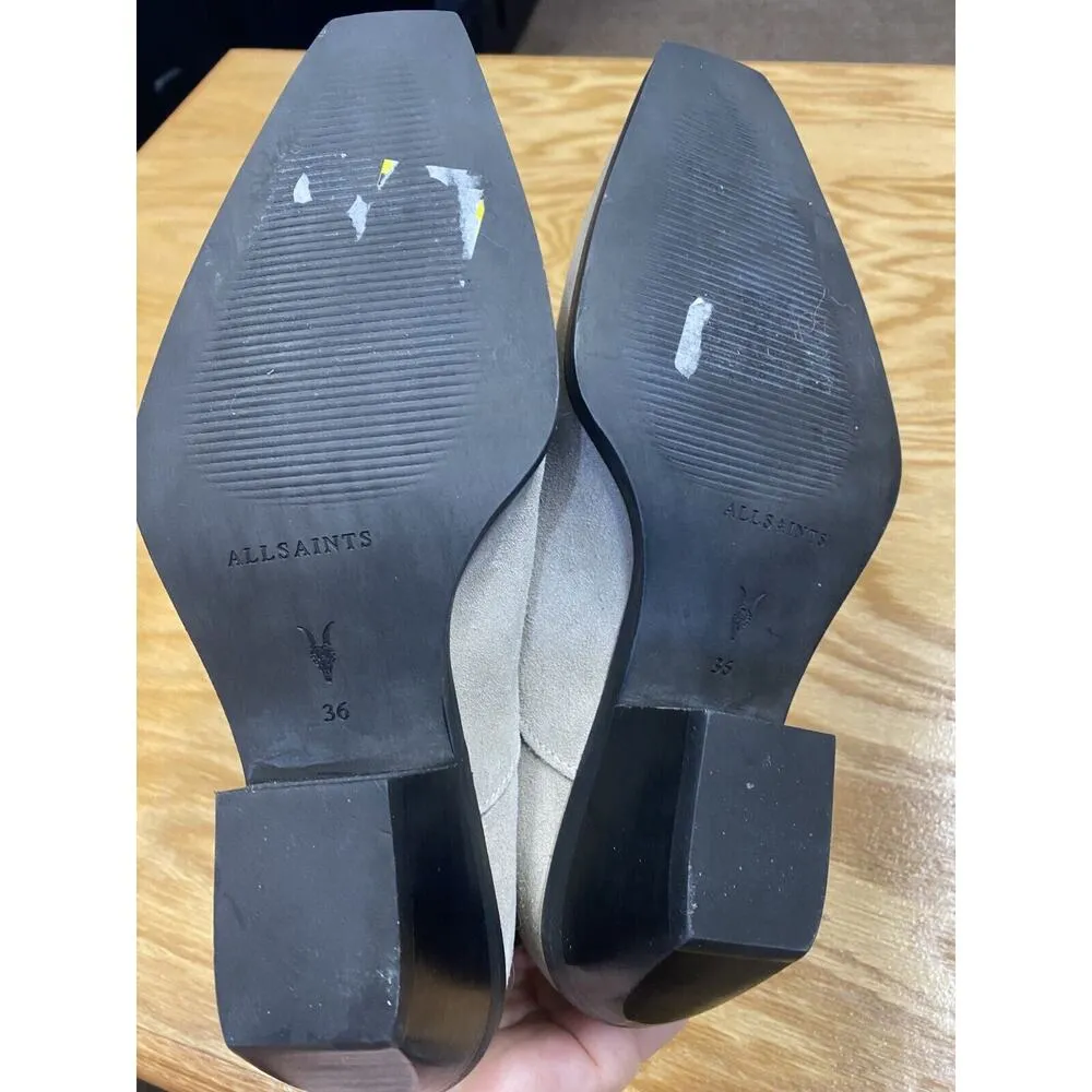 Allsaints Lenora Boots Women's 6 Gray Suede Back Zip Cuban Block Heel Bootie S40 - Image 5