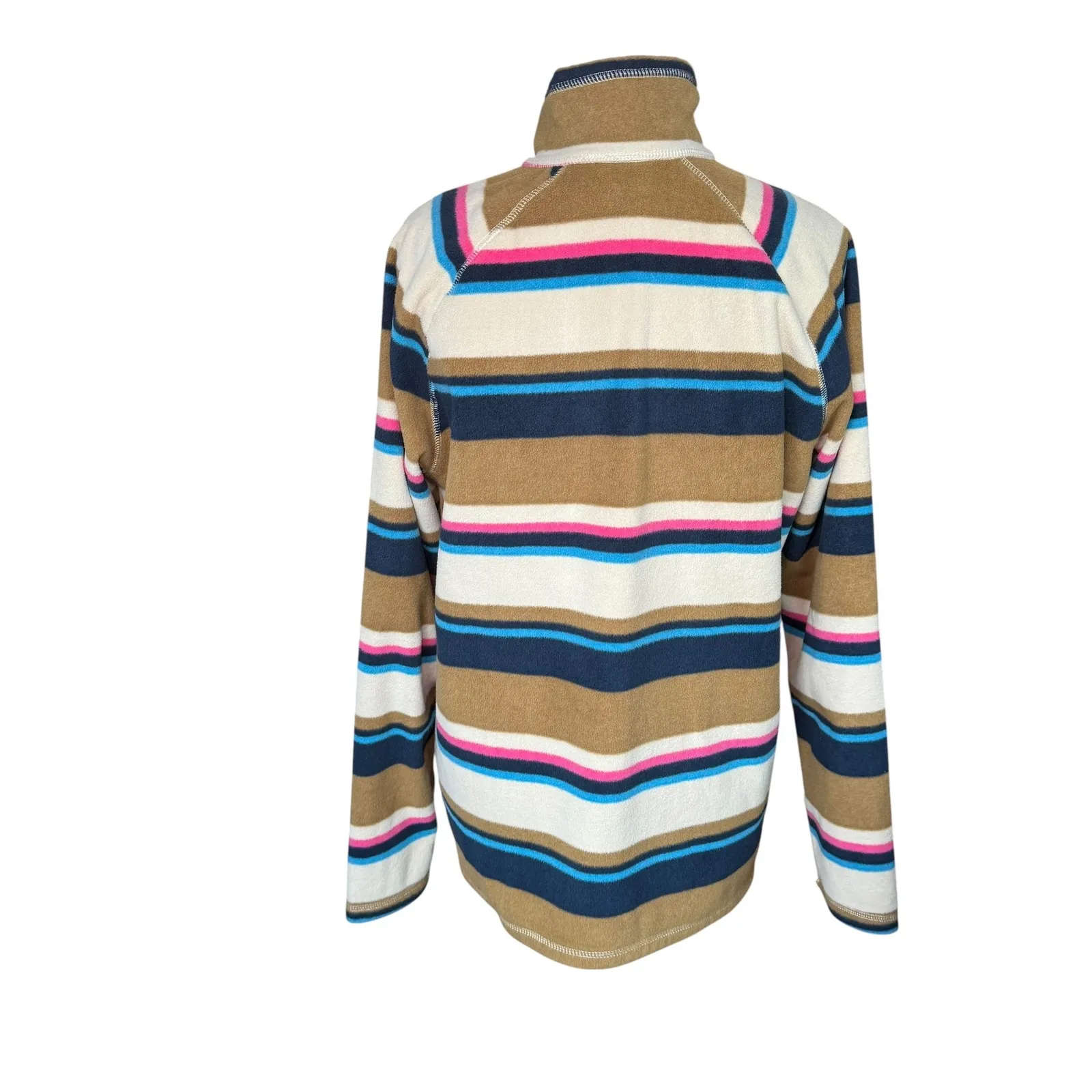 Eddie Bauer  Fleece Pullover Womens L Striped Quarter Zip Activewear Top - Image 8