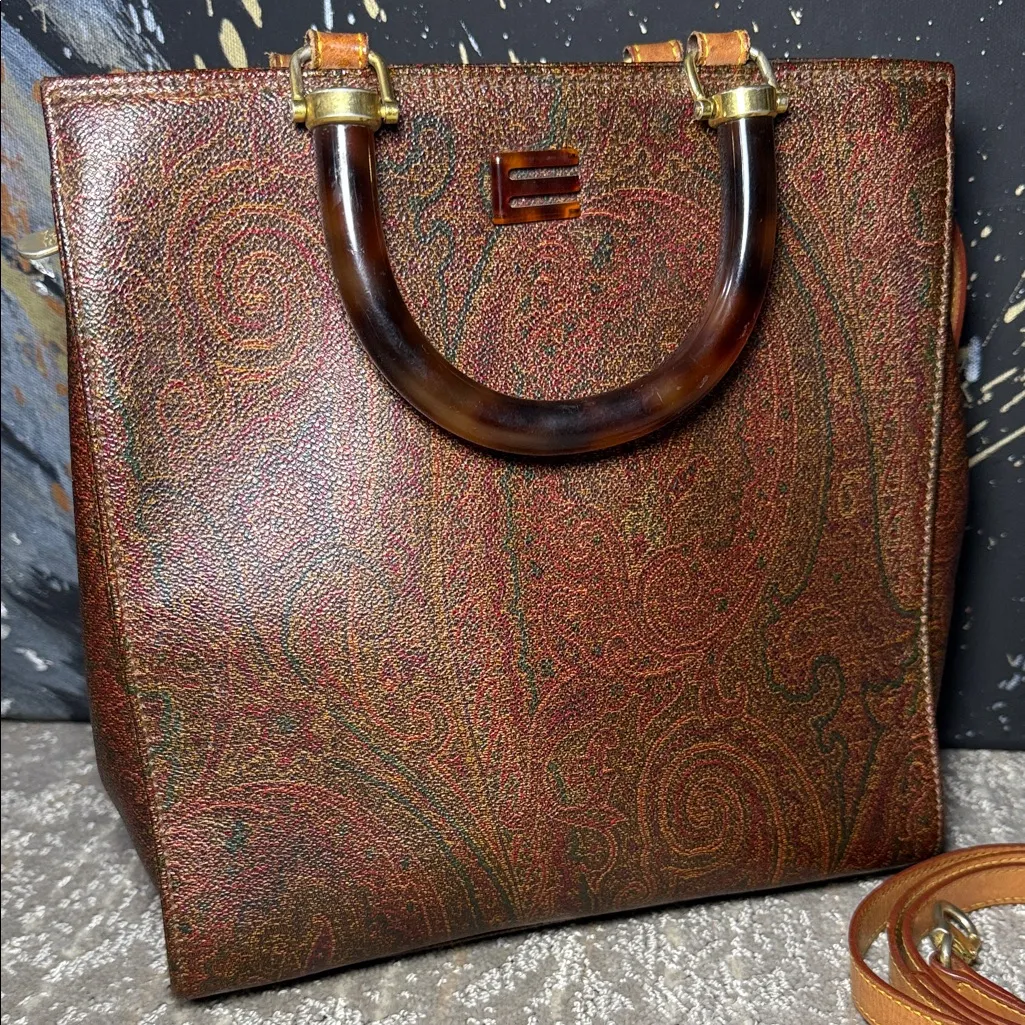 Etro Mini Tote with Tortoise Shell Handles and crossbody Brown - Image 3