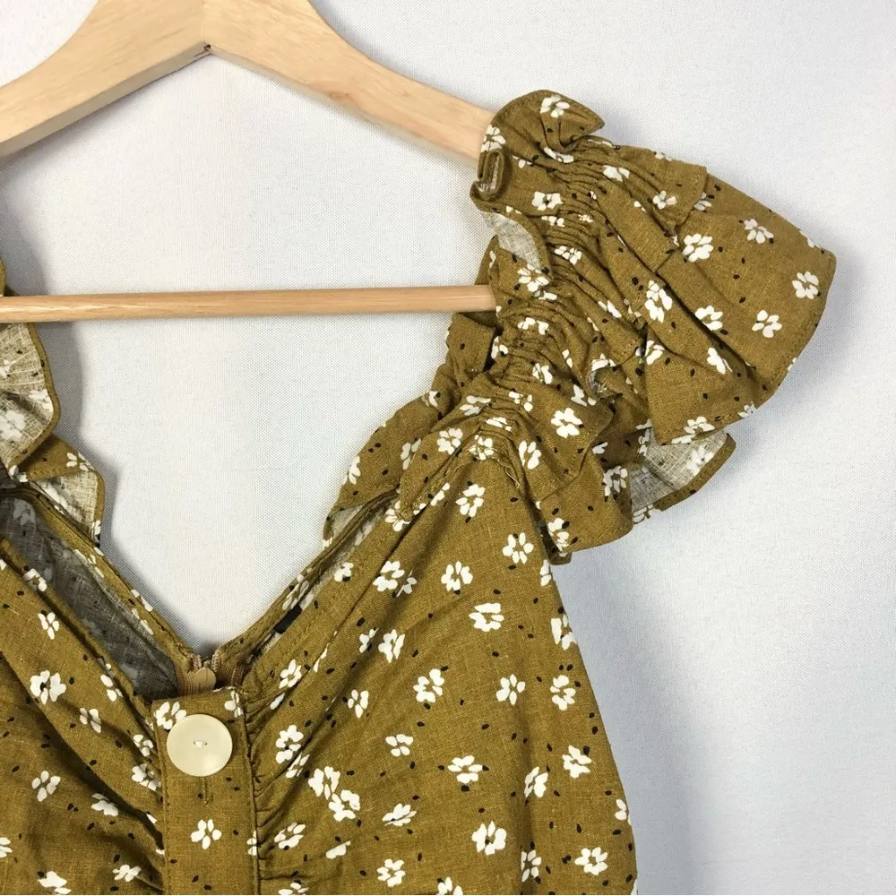 Zara Brown Floral Button Down Bodycon Mini Dress M - Image 31