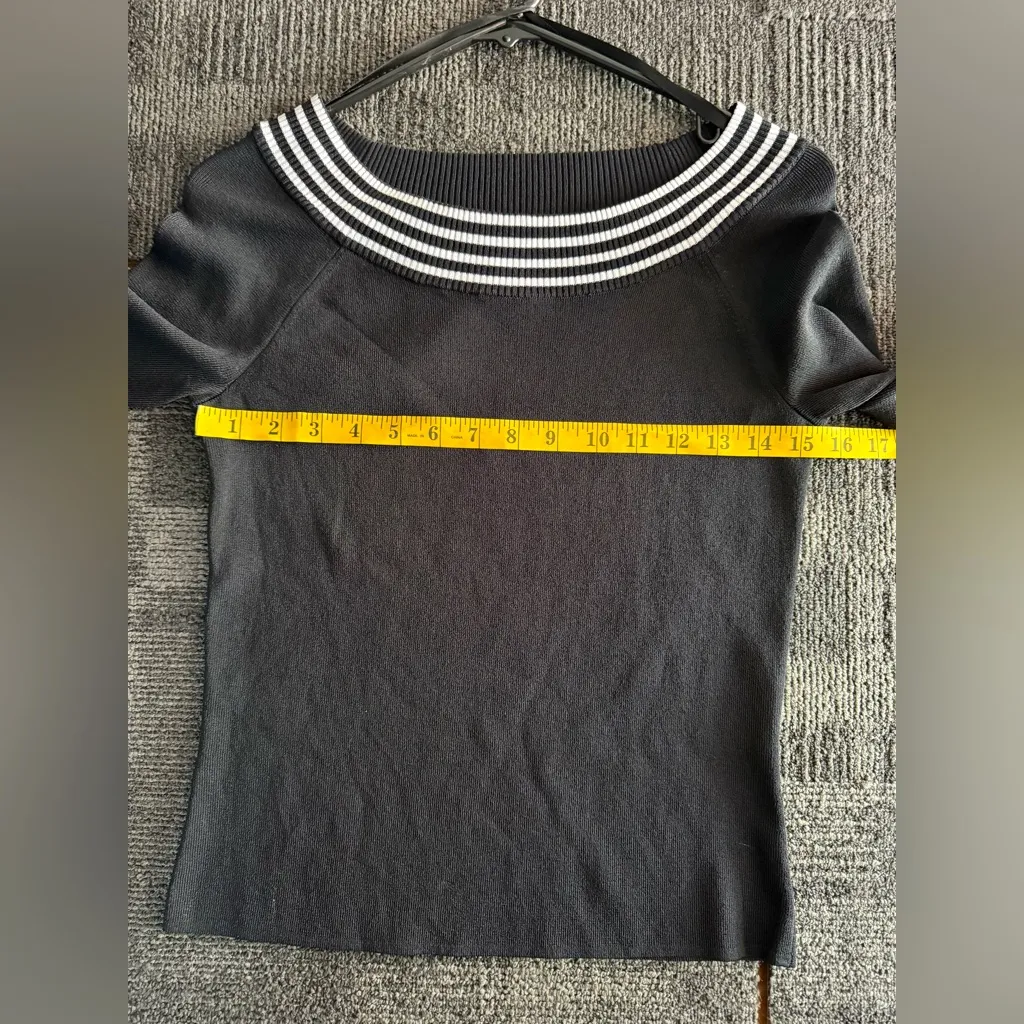 CABLE & GAUGE Black Boatneck Blouse Striped Trim Women’s Size S NWOT - Image 8