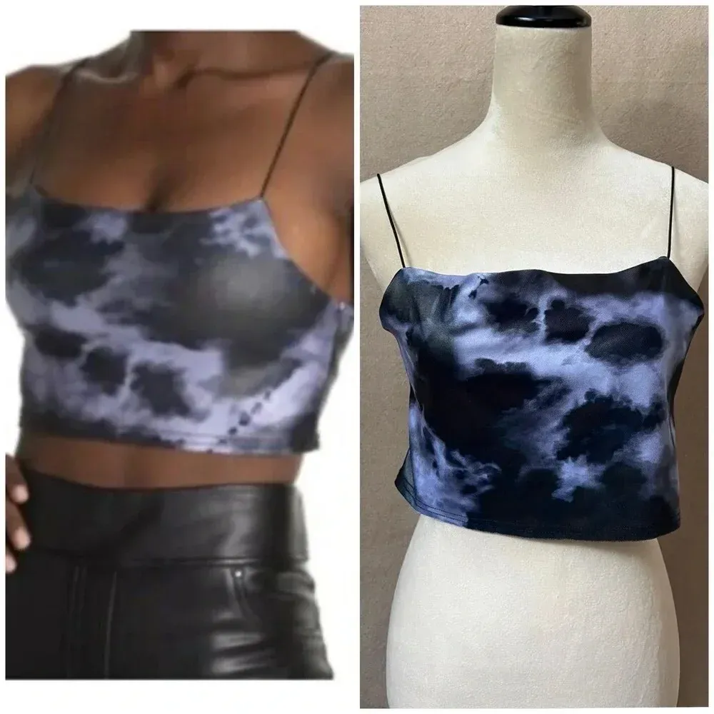 TOPSHOP Black Lavender Tie Dye Crop Top Spaghetti Strap NEW Sz 10 Petite - Image 2