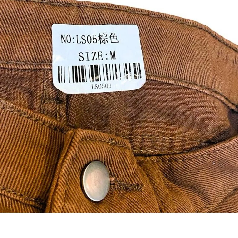 NWT ~ Brown Raw Edge Hem & Frayed Flowers Denim Jeans Pants ~ Women's MEDIUM Size undefined - Image 5