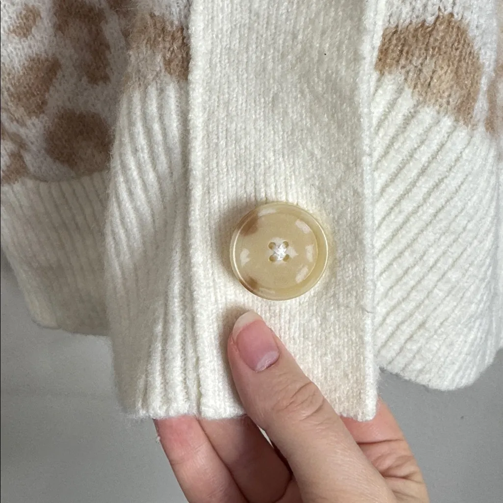 LOFT Tan/ Cream Animal/Leopard Print Button Front Boyfriend Fit Plush Cardigan M - Image 9