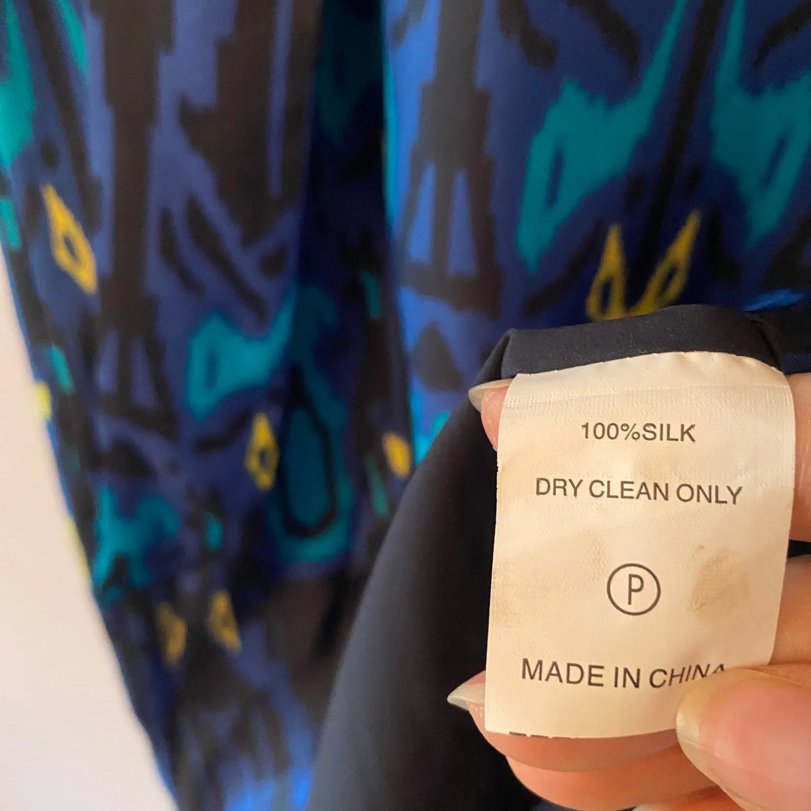 Marie Oliver Blue Silk Abstract Neck Tie Mini Shift Artsy Dress Women's size XS - Image 12