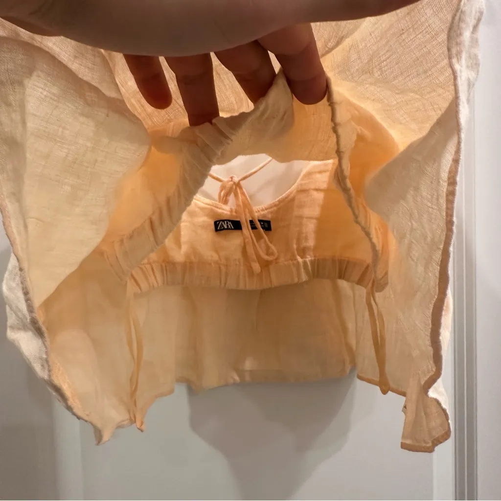 Zara Light Peach Flowy Linen Crop Top Size: M - Image 5