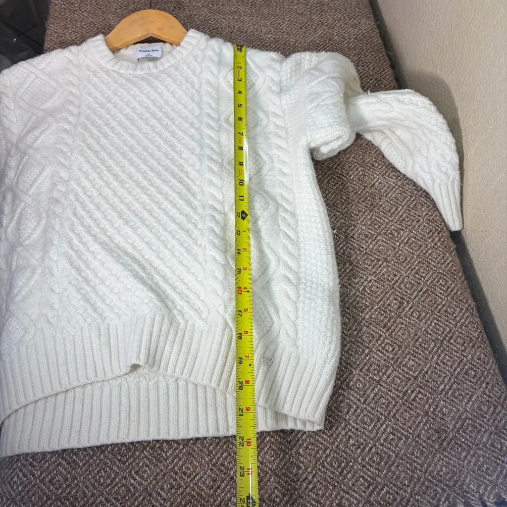Sunday Best Aritzia Off White Cable Knit Fisherman Sweater Sz XS City Preppy EUC - Image 8