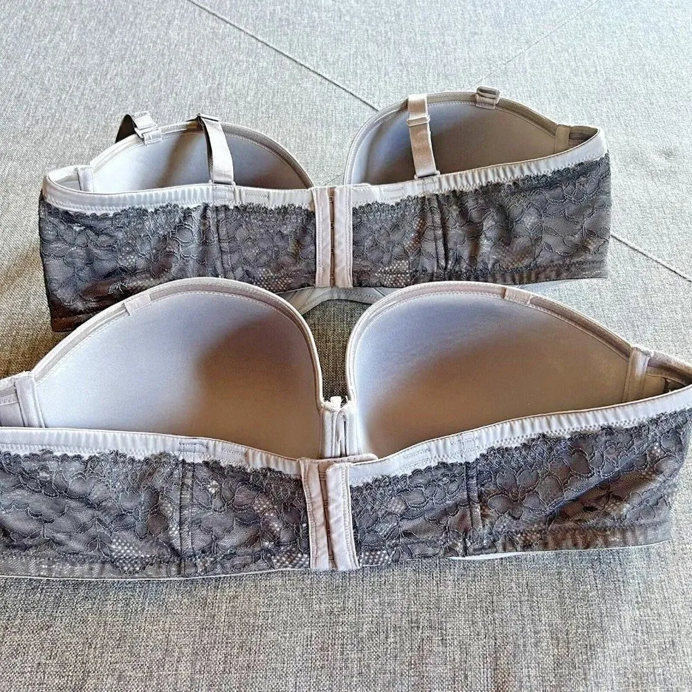 Torrid Bras 46DD 44DD Gray Lace Push Up Multi Way Missing‎ Straps - Image 2