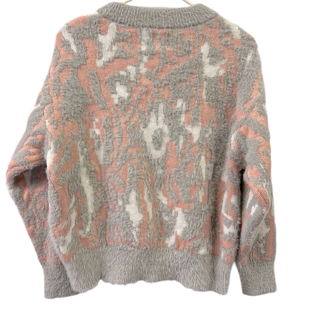 Like Love Multi Textured Knit Gray Pink White Crew Neck Sweater Womens Small - Image 9
