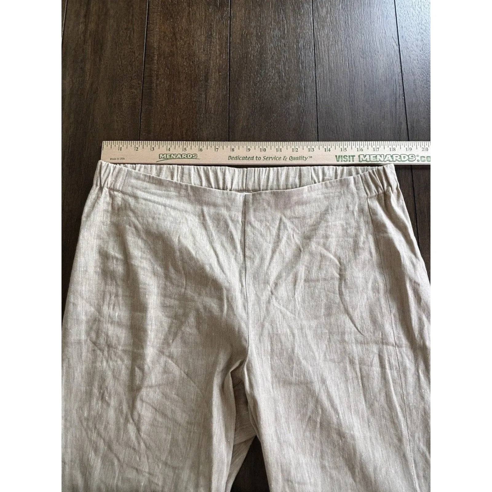 J Jill Pants Women Large Beige Linen Stretch Pull On Taper Casual Beachy Career - Image 3