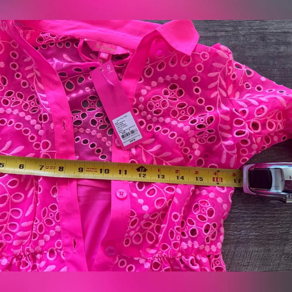 NWT $348 Lilly Pulitzer Amrita Midi Dress Pink Isle Swirly Fern Scalloped Eyelet - Image 8