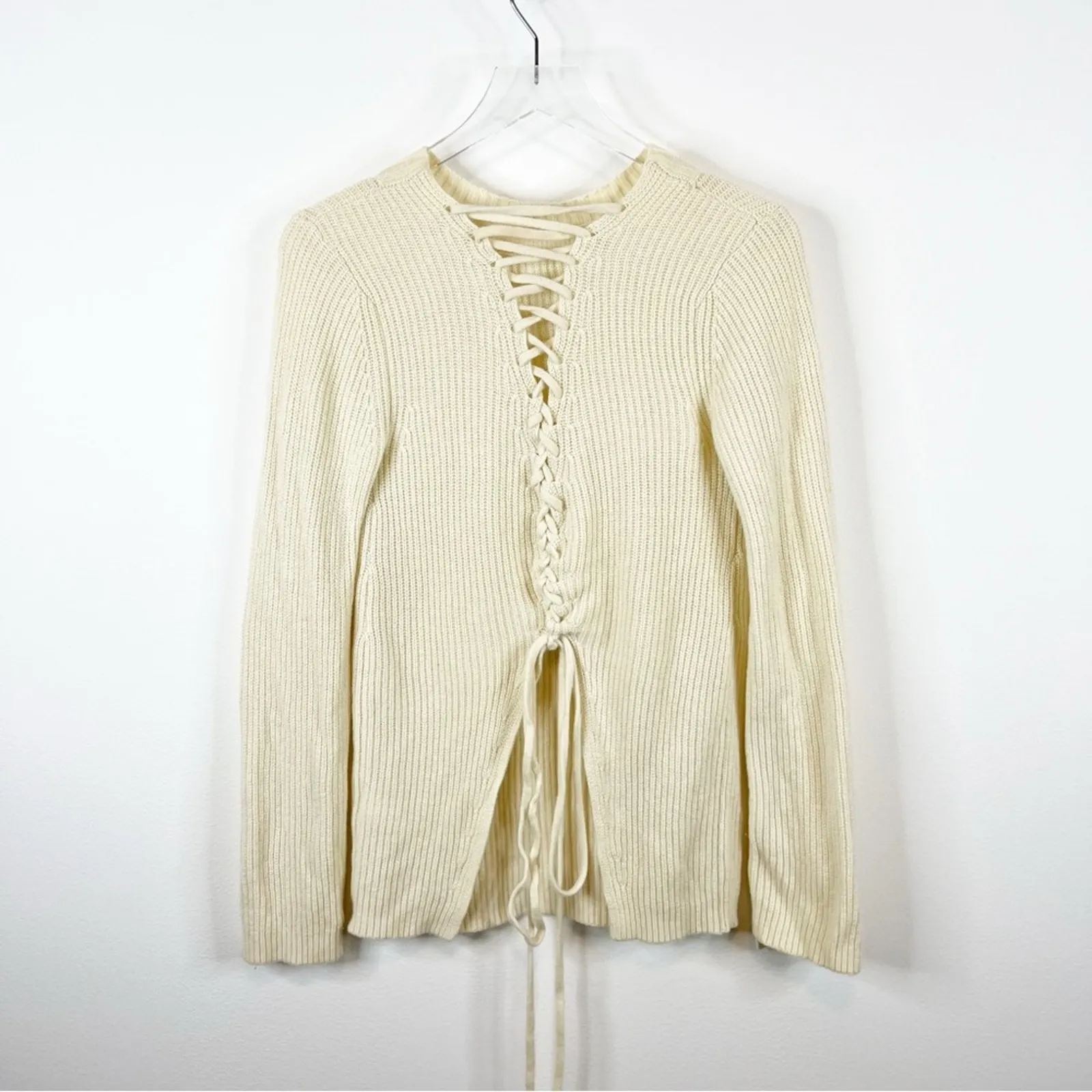 A.L.C‎ Markell Lace Up Back Cashmere Blend Sweater XS Cream - Image 3