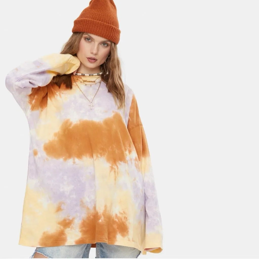 NWOT FREE PEOPLE We The Free Be Free Tie Dye Oversize Long Sleeve In Lilac Woods - Image 3