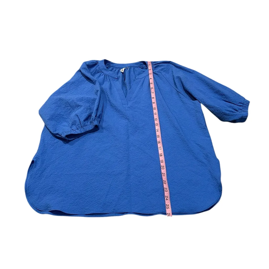 3/$15 GLAM blue blouse with cropped sleeves - Image 2