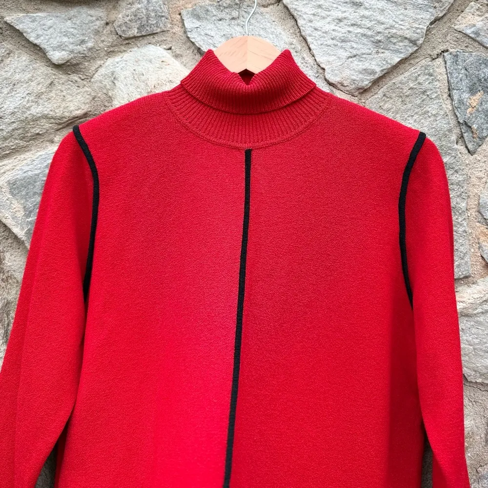 Vintage Striped Turtleneck Knit Tunic Shirt Red Size M - Image 2