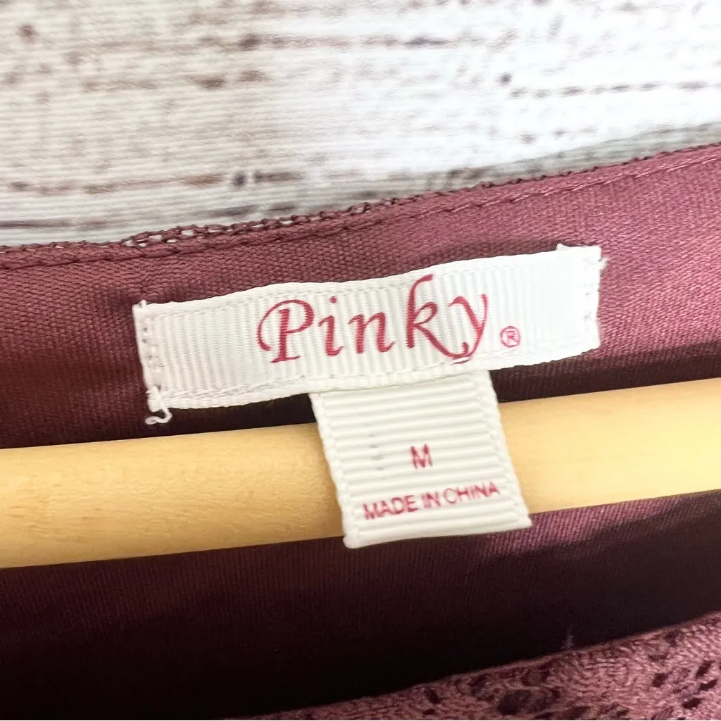 Pinky Burgundy Lace Short Sleeve Mini Dress Size Medium Romantic Valentine’s Day Red - Image 9