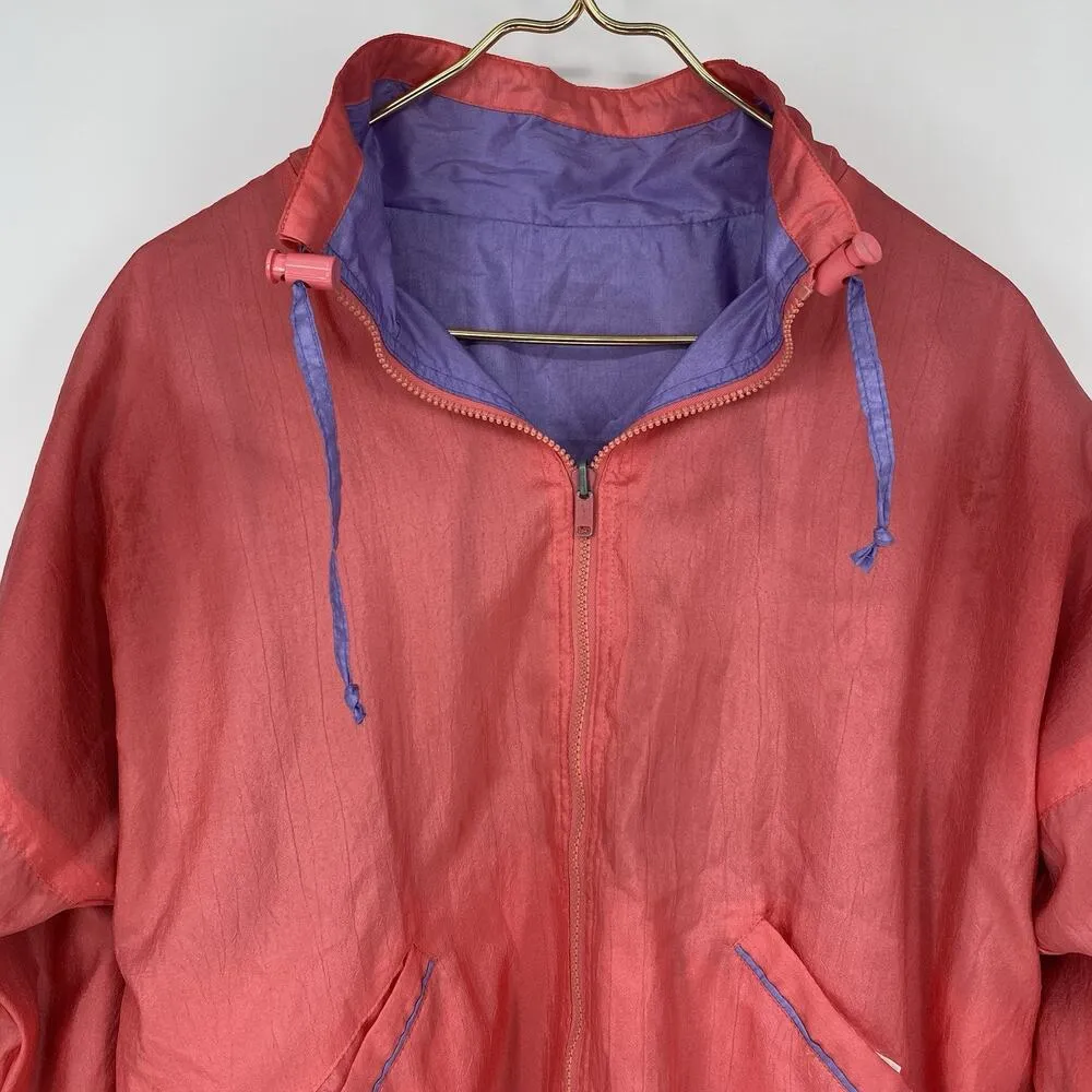 Vintage 80’s Full Zip Reversible Neon Wind Breaker Women’s Size L Purple Size L - Image 6