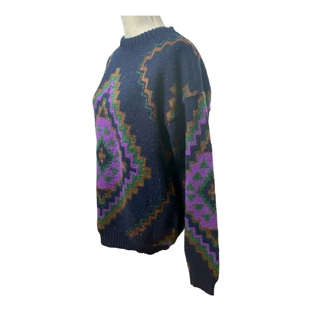 Vintage 1990s JJ Cochran Abstract Pattern Knit Crewneck Sweater Sz: M Purple Size M - Image 6