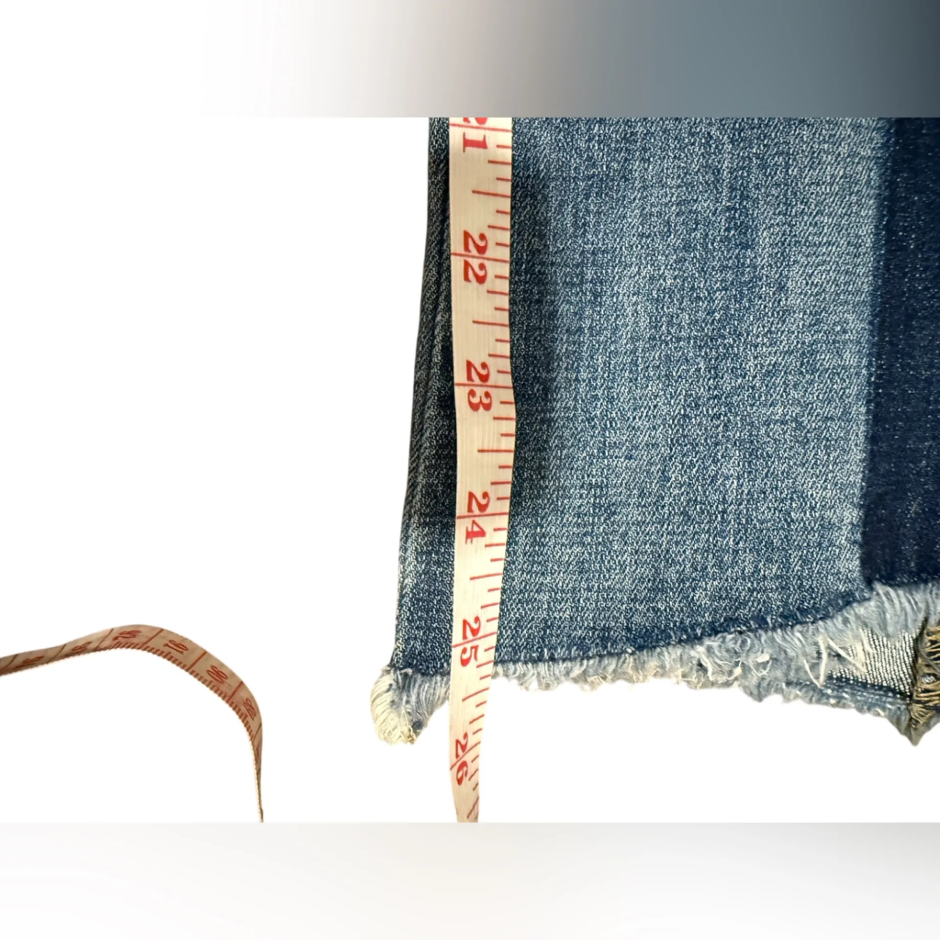 CAbi Hi- low crop two tone colorblock Dark Light Blue Denim Jeans Sz 8 quirky - Image 3