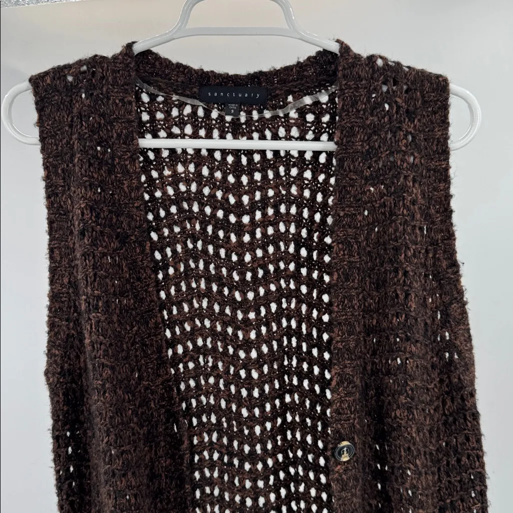 Sanctuary Brown Black crocheted Sweater vest knee length neutral boho S festival - Image 8