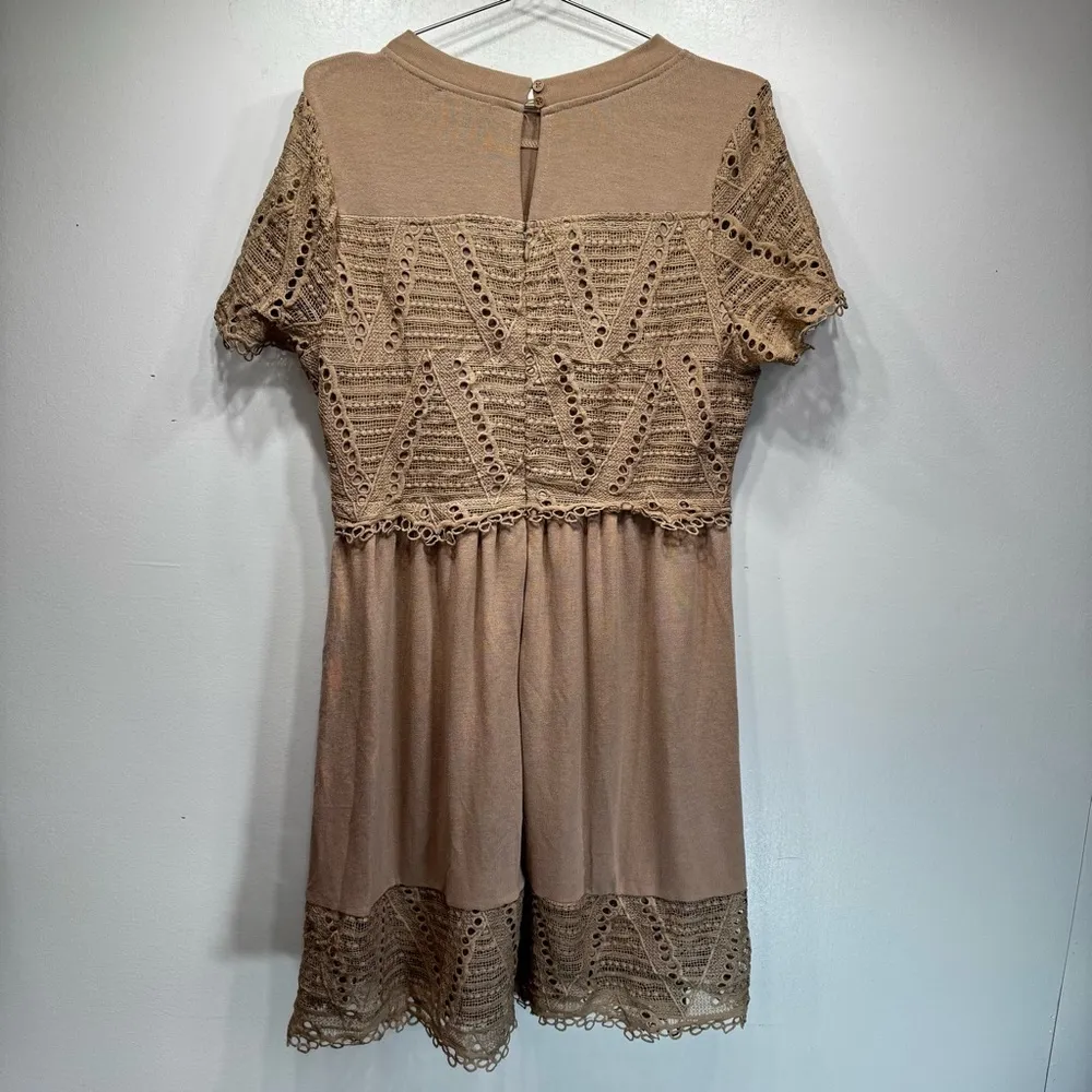 Tan Beige Knit Crochet Lace Midi Dress Doe & Rae ModCloth Cottagecore Boho Fairy - Image 8