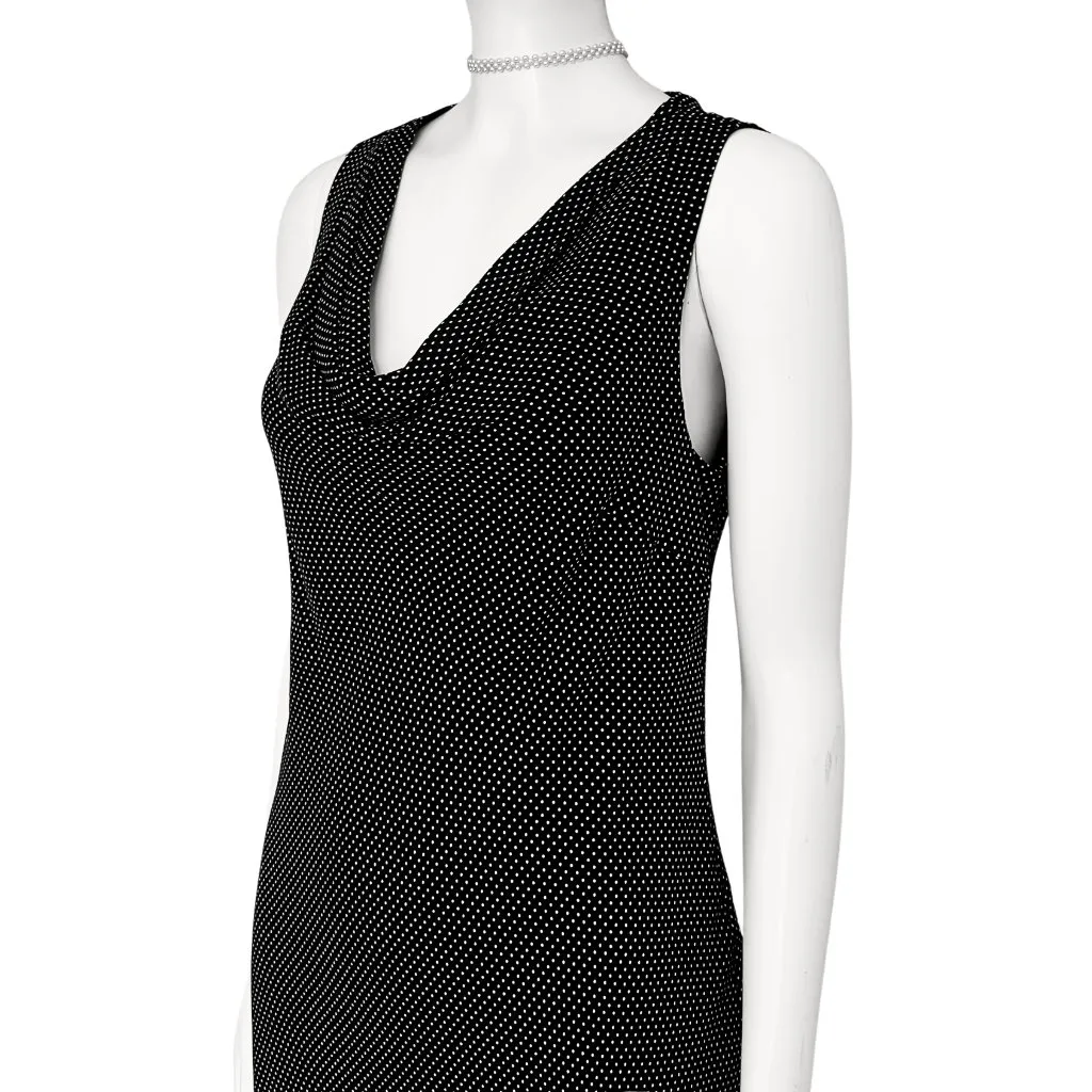 Vintage Y2K 100% Silk Polka Dot Cowl Neck Midi Dress. S/M 8. Preppy Twee Black - Image 10