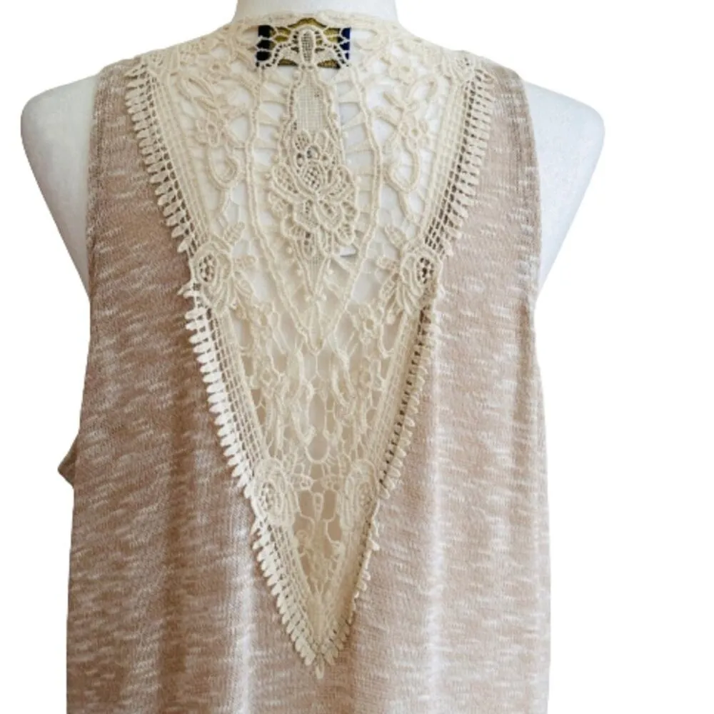 Simply Lara Duster Kimono Lace Detail Open Front Sleeveless Neutral Beige XL NEW Tan - Image 8