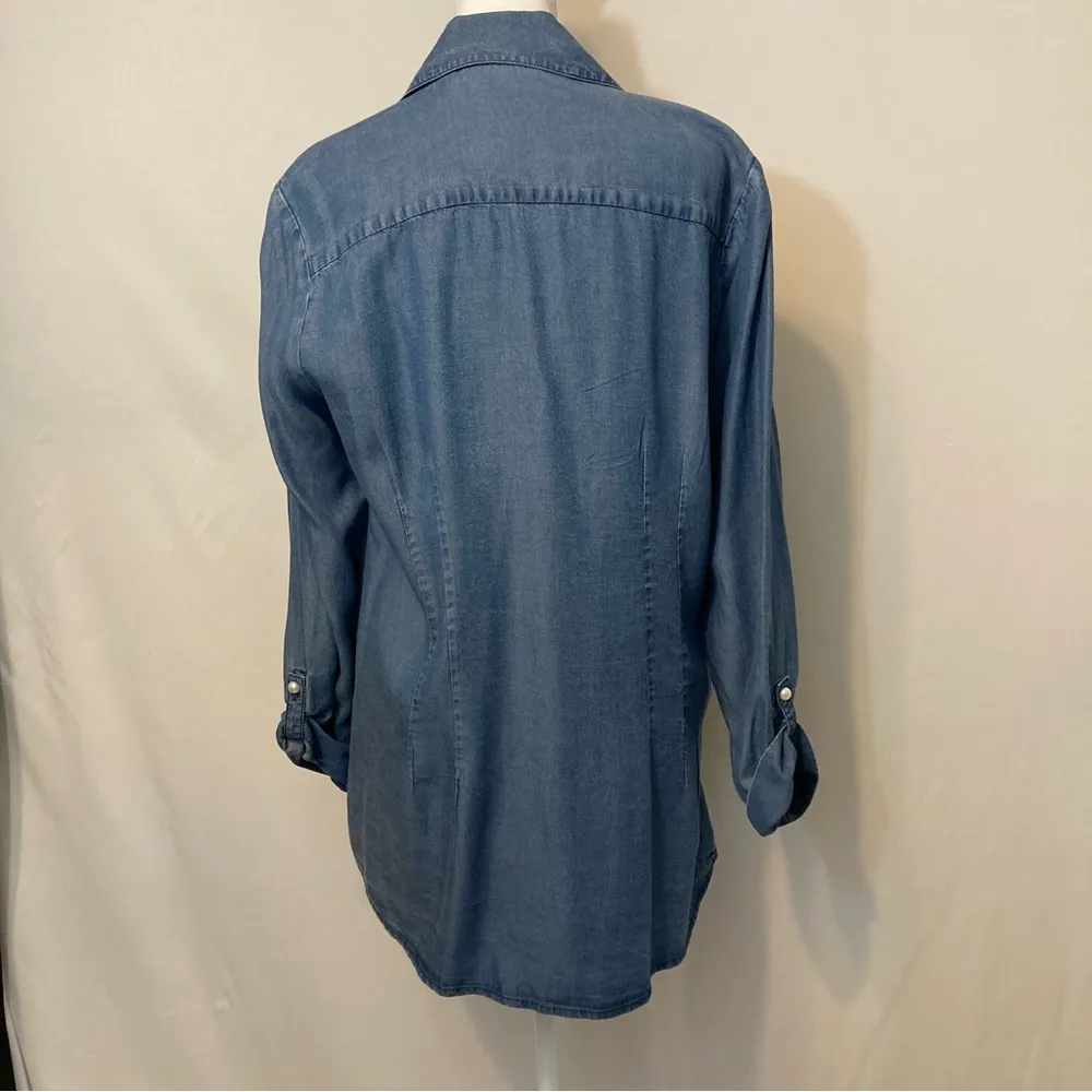 T&W Designs Tencel Lightweight Denim Cross Over Wrap Handkerchief Blouse Top - Image 12