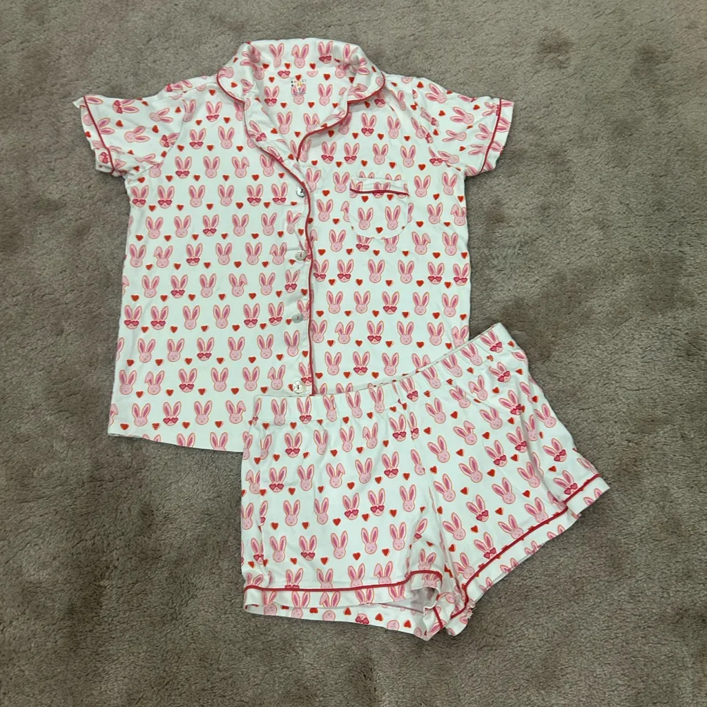 Roller Rabbit Pink Lovestruck Bunny Polo Pajamas Preppy Valentine’s Day - Image 2
