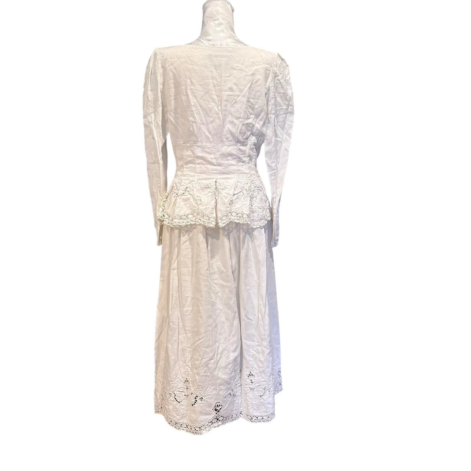 Vintage White Linen Skirt Set Women Sz Small Marie St Claire Lace Soft Girl Chic - Image 2