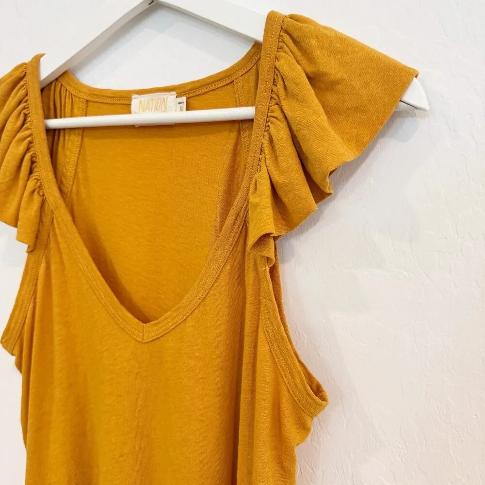 Nation LTD Aven Ruffle Flutter Sleeve Linen Top Bright Yellow Orange Size Medium - Image 5