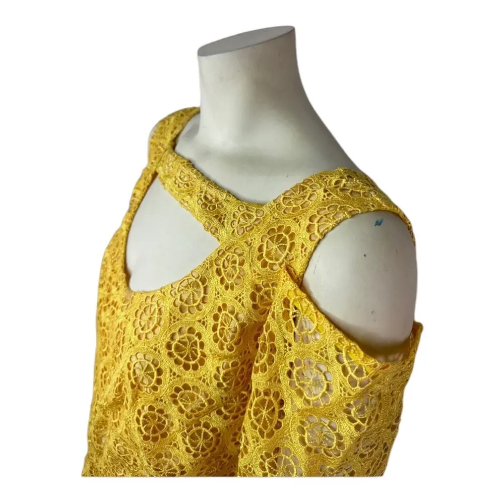 Beautiful Yellow Crocheted high low cold shoulder key hole dress size large - Image 8
