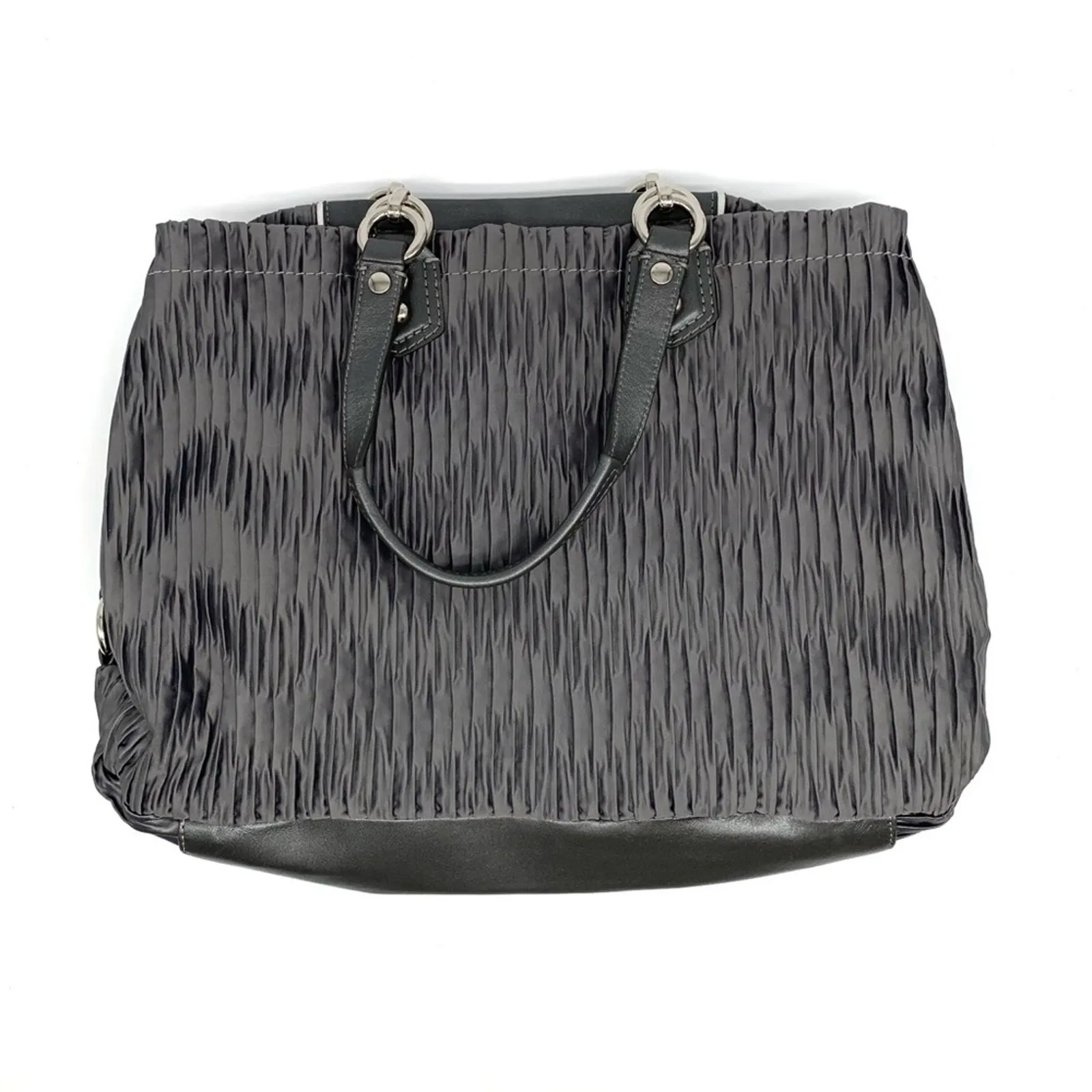COACH #F20050 Ashley Gathered Carryall Satchel Bag Grey Satin - Image 10