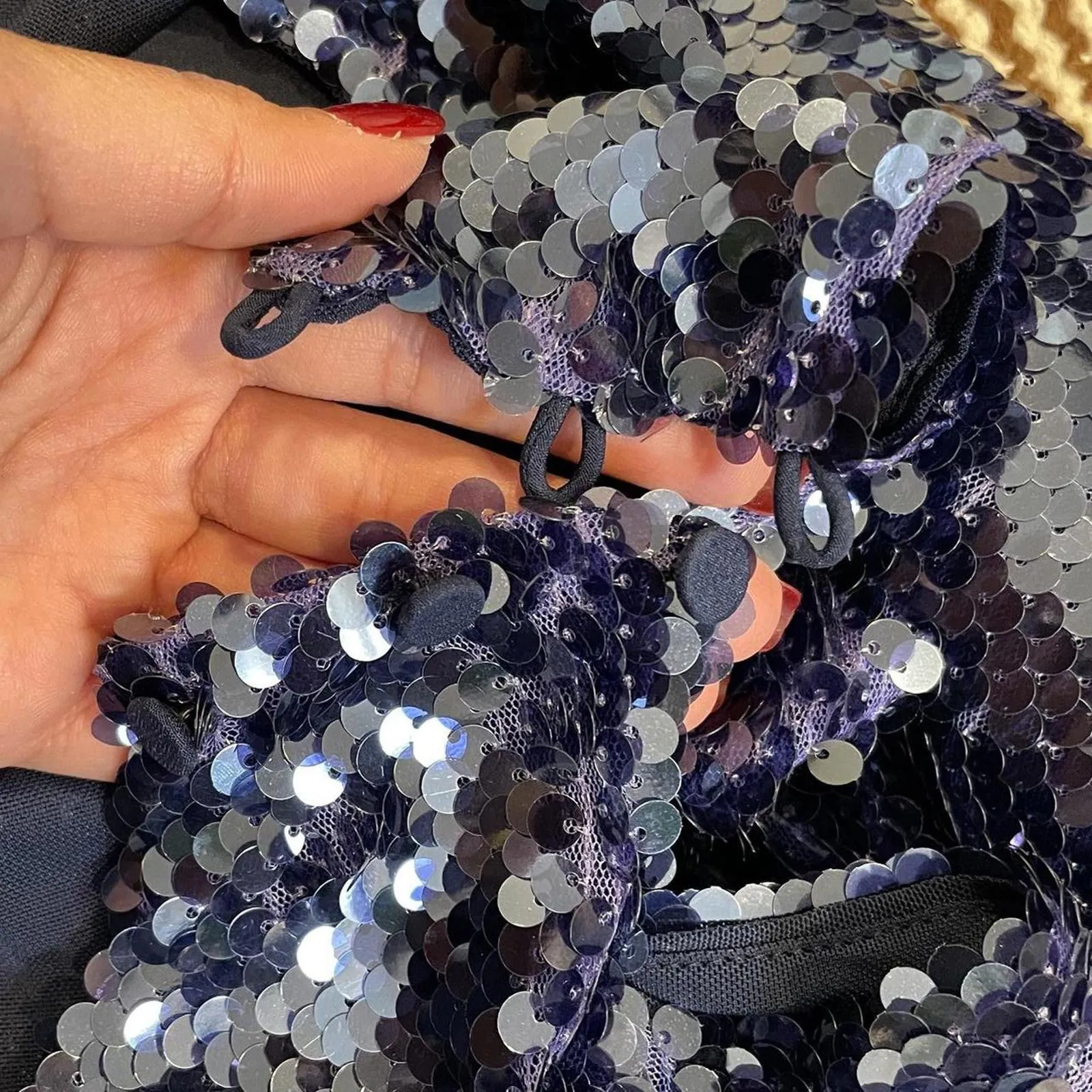 Navy blue sequin maxi dress with long sleeves & high neck. self portrait, size 0 - Image 8