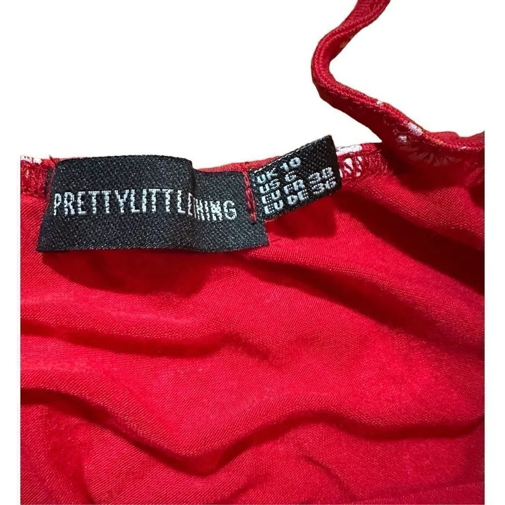 PrettyLittleThing Red Floral Print Jersey Split Cami Midi Dress Sz 6 - Image 5