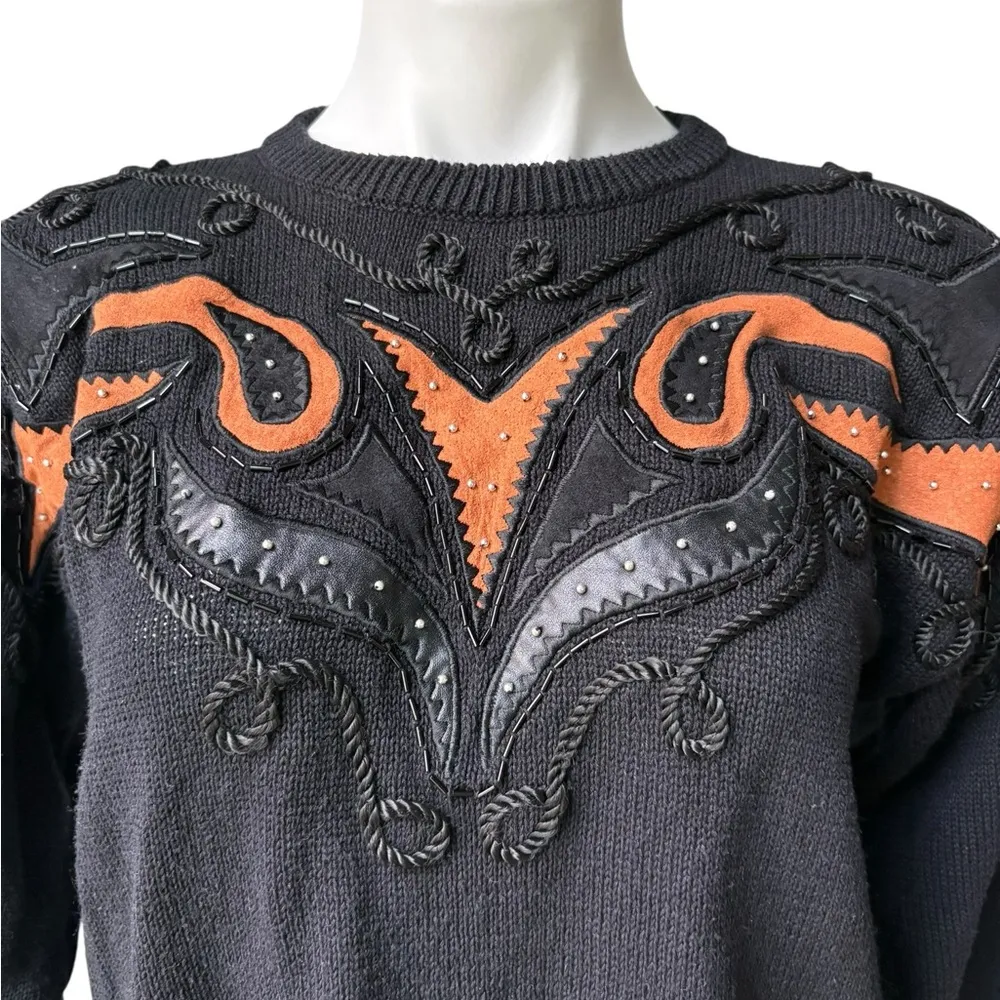 Vintage Rodeo Applique Cowgirl Sweater, Sz M Black Size M - Image 10