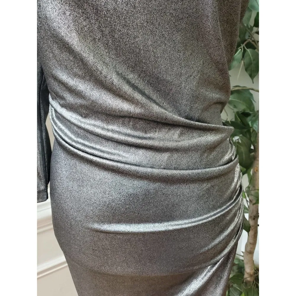 Baby Phat Women's Gray Polyester One Shoulder Off Long Sleeve Bodycon Dress 1X - Image 3