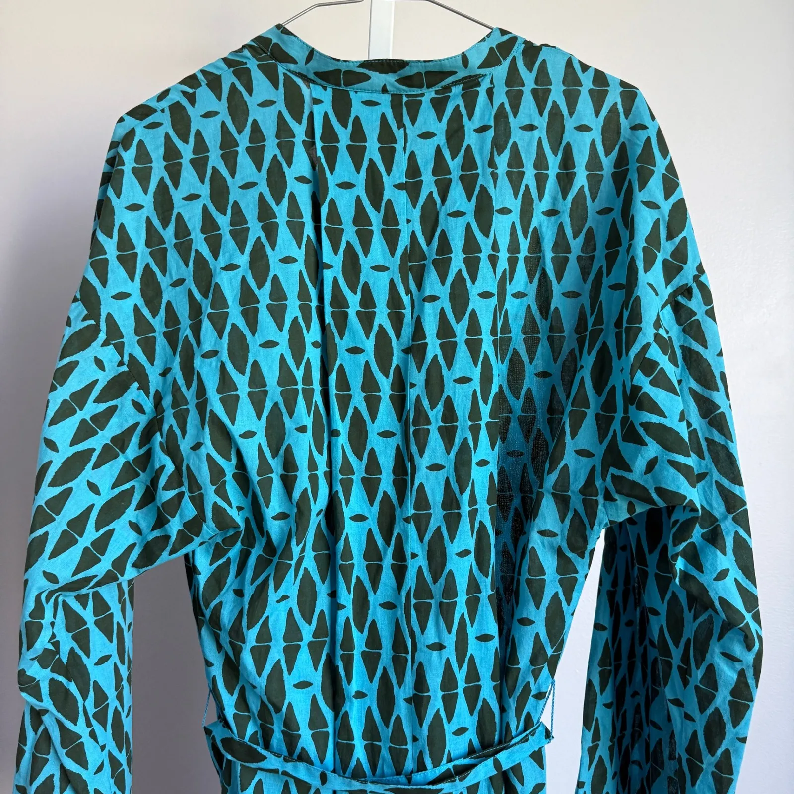 Zara Women's Blue Green Print Long Sleeve Mini‎ Dress with Belt - Image 7