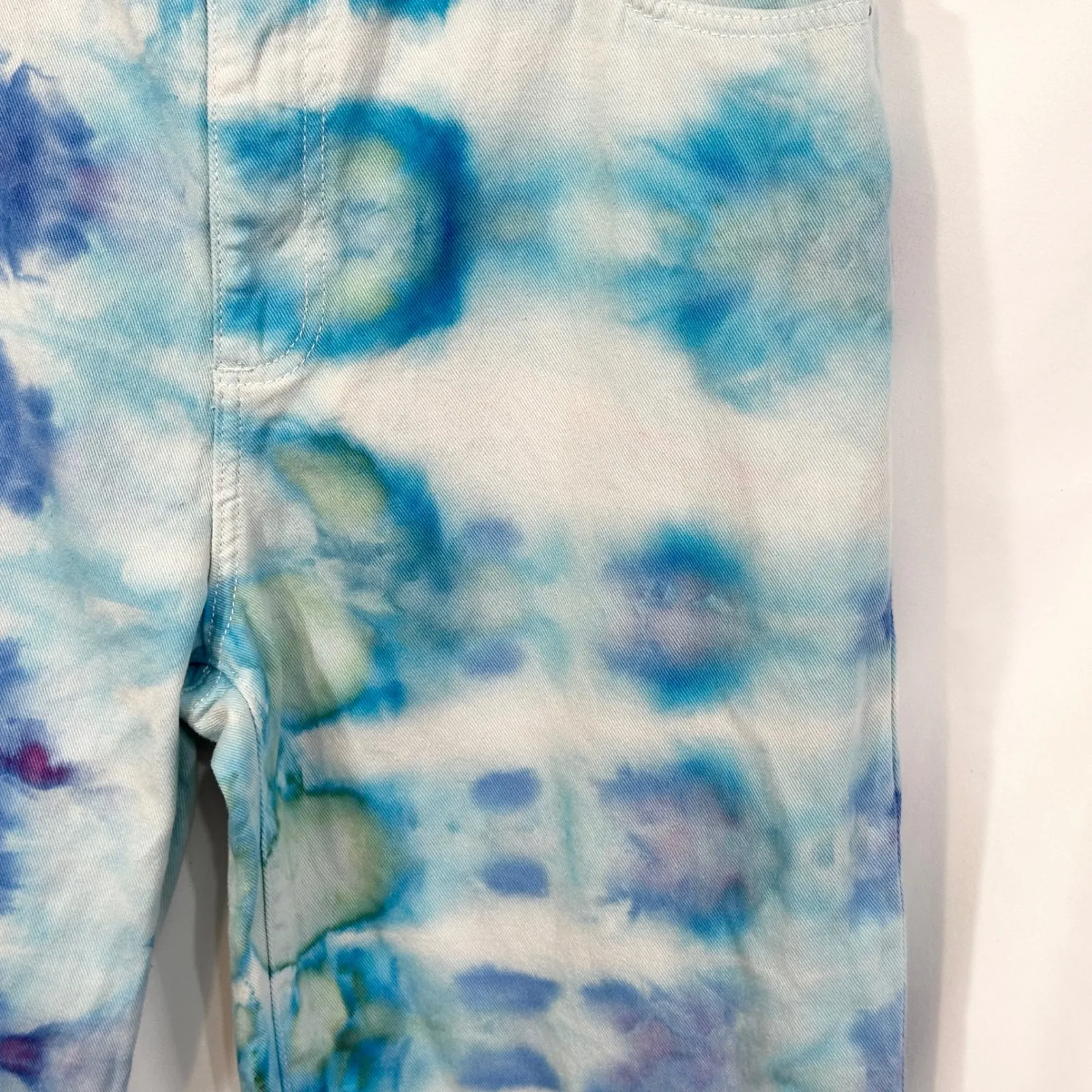 JUSTFAB Size 31 Crop Jeans Handmade Tie Dye Blue‎ Purple Ankle Raw High Rise 352 - Image 6