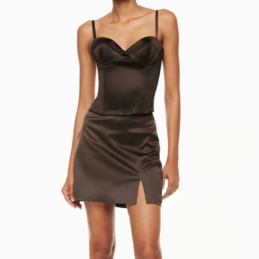 Aritzia Wilfred Patio Satin Mini Skirt in Rich Mocha Brown size 00 $98 - Image 2