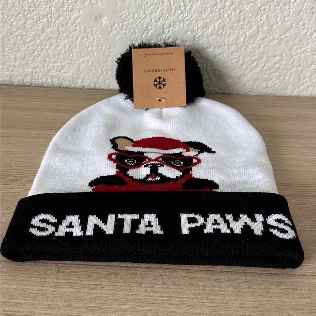 Santa Paws Beanie with Pom Pom White - Image 2