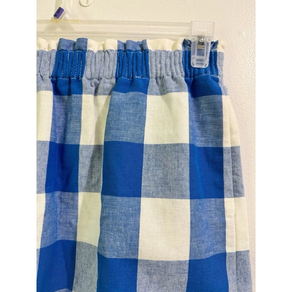 J. Crew Factory Blue Gingham Plaid Linen Cotton Pull On Mini Skirt Size 4 - Image 4