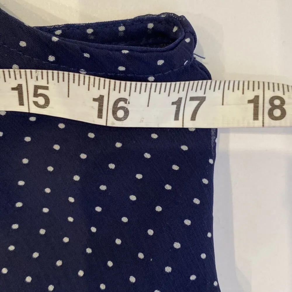 Blue Bird Polka Dot Sheer Dress Floral Appliqué Halter Midi Shift Dress Sz S Jun - Image 10