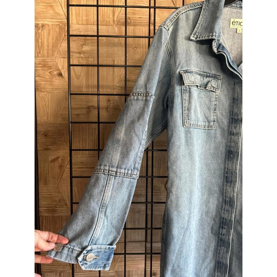 NWT Etica Denim Dress Small Blue Oversized Utility Mini - Image 3