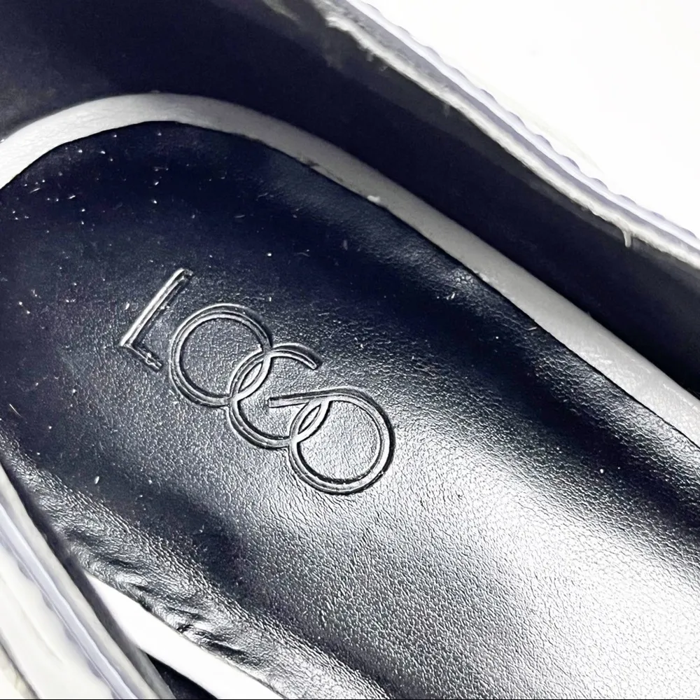 LOGO Lori Goldstein Madeline Blue Gray Leather Faux Snake Print Slip On Loafers - Image 2