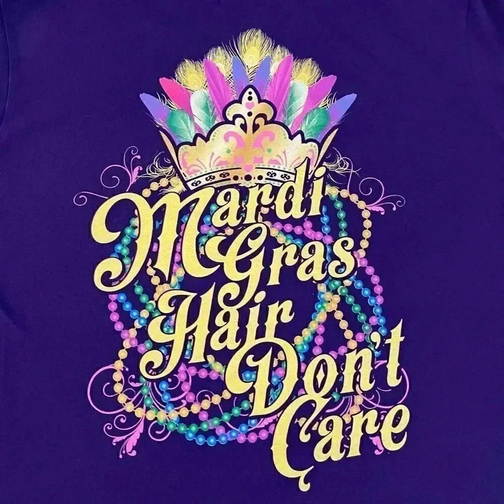 Gildan Women’s Heavy Cotton Mardi Gras Hair Don’t Care Purple Crewneck Short Sle - Image 12