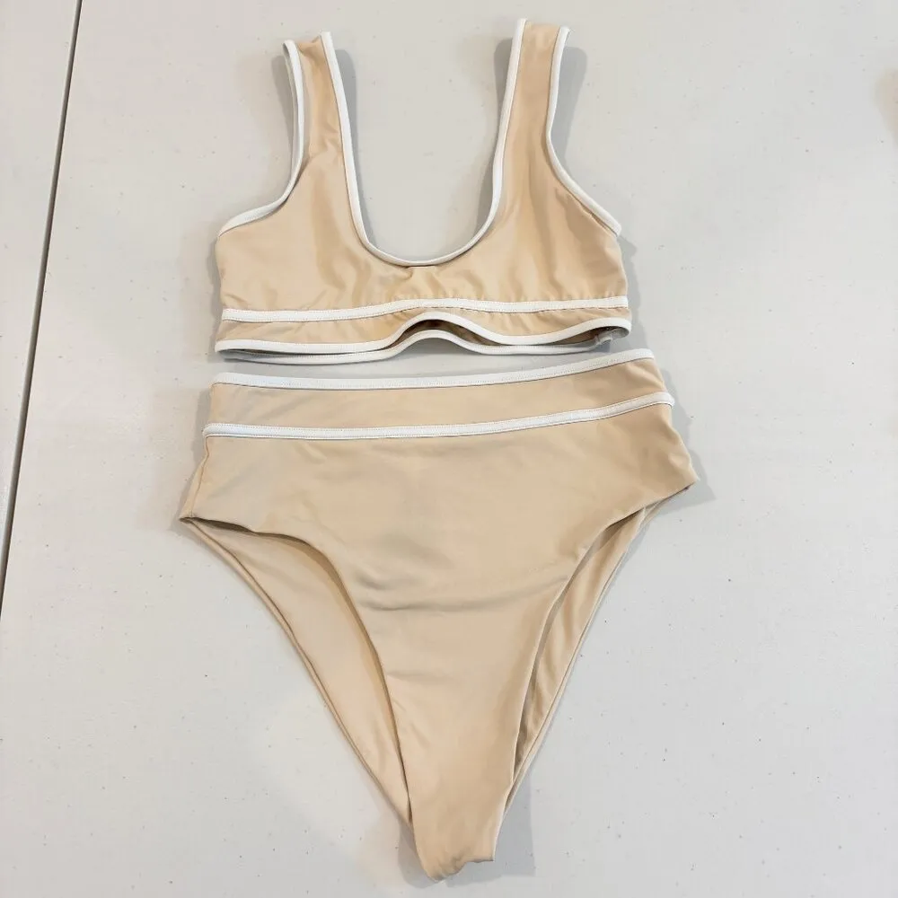 Stone Fox Women's Bikini Dahlia Juniper Bathing Suit in Tan Cream Small Medium - Image 4