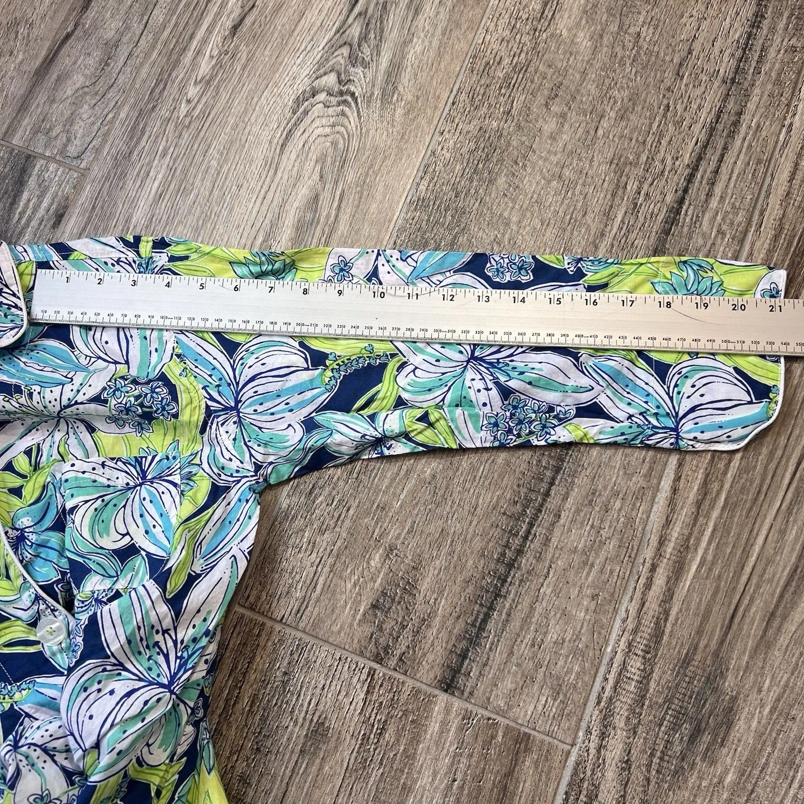 Lilly Pulitzer Pajama Top Shirt Womens Floral Flowers Blue Green Size XS #88 - Image 10